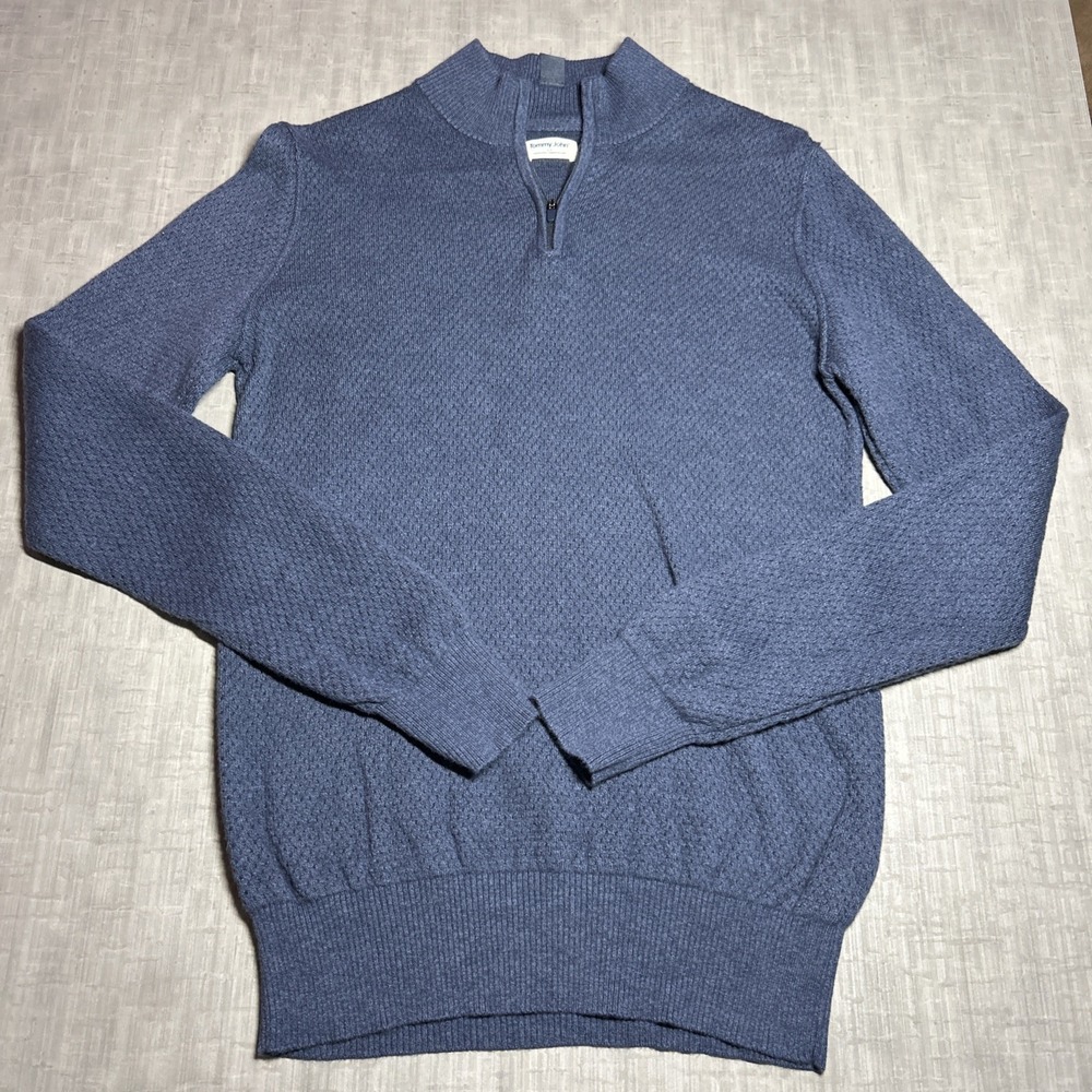 Tommy John 1/4 Zip Pullover Sweater Men's Small Navy Blue Mock Neck Golf Preppy